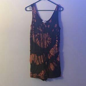 LOFT Black and Orange Tie-Dye Romper